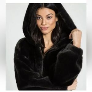 N:Philanthropy faux fur hooded oversized black jacket